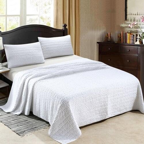 Quality Cotton Bedspreads Quilt Set 3pcs White Solid Color Quilts Bed Cover Pillowcase King Queen Size Summer Blanket Coverlet