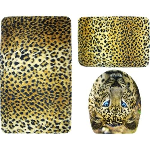 2017 New fashion 3Pcs/set Bathroom Non-Slip leopard mat rug Badmat Pedestal Rug + Lid Toilet Cover + bath rug set banyo paspas
