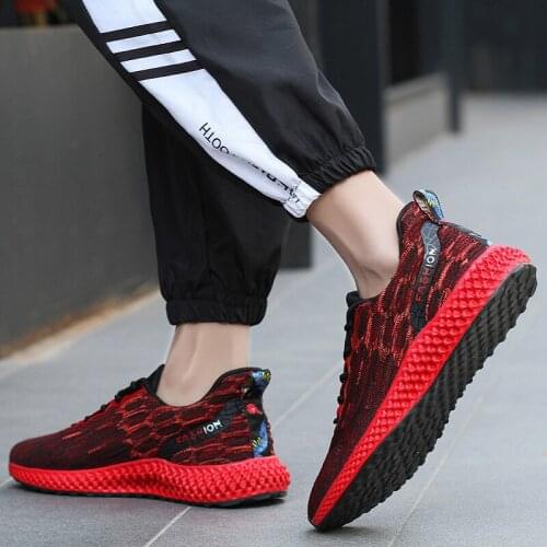 Sneaker knitting breathable sapato white casual para zapatos hombre solid for sports slip fashion sapatilhas man informales red