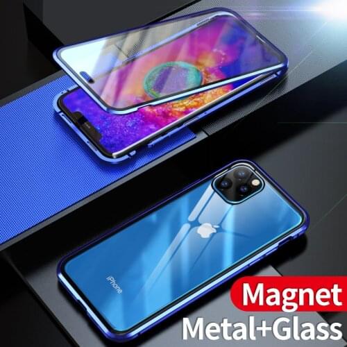 Magnetic Case for iPhone 12 11 Pro Max Double Sided Glass Transparent Clear Phone Case Cover for iPhone X/XS XR XS Max 7P 8P
