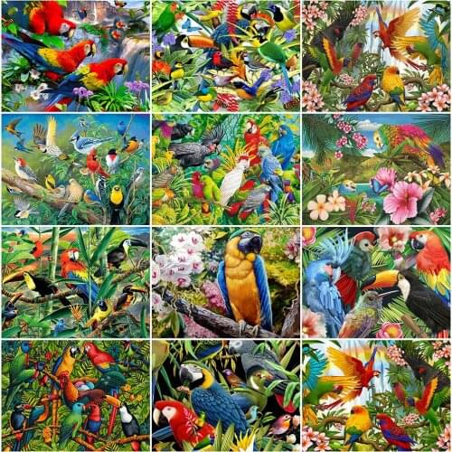 MomoArt Diamond Mosaic Bird Full Square Diamond Embroidery Parrot Cross Stitch Art Painting Animal Rhinestones Home Decoration