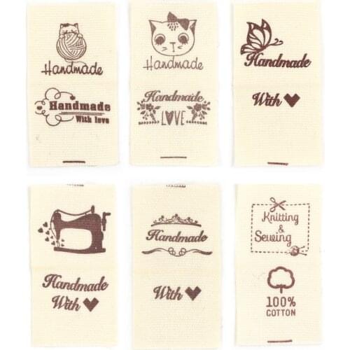 Cartoon Cloth Label Handmade With Love Tags For Clothes Woven Handmade Label Fabric Sewing Accessories Cat Butterfly 20x40MM