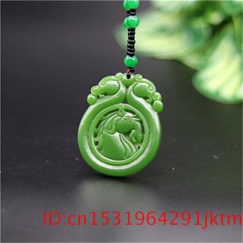 Jade Horse Pendant Necklace Women Natural for Gifts Green Hand Double-sided Jadeite Jewelry Amulet Men Fashion Carved Chinese