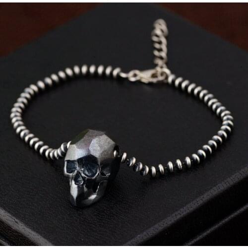 New S925 Silver Skull Couple Bracelet Thai Silver Antique Style Fashionable Bracelet for Men and Women