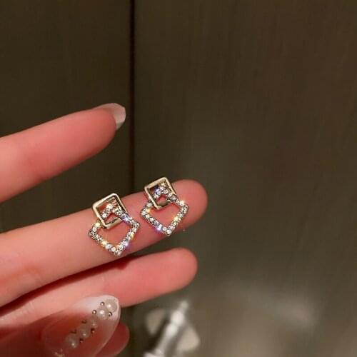 OLIRAFT 2021 Stud Earrings for Women Square Geometric Crystal Earrings Women Fashion Jewelry Wholesale
