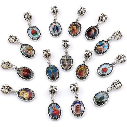 100pcs/lots Oval Jesus Christ icon cross Dangle Charm Beads Fit Pendant necklace DIY Jewelry 12x31.5mm A-567a
