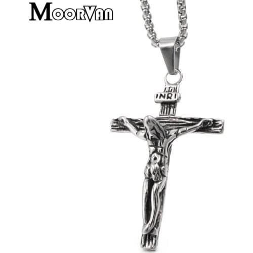 Moorvan stainless steel cross necklace crucifix pendant for men christian jesus necklaces jewelry 2018 fashion, VP320