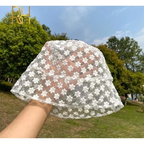 New Hot female hollow lace mesh flower vintage bucket capes summer Japan Korea breathable thin sunshade fisherman hat