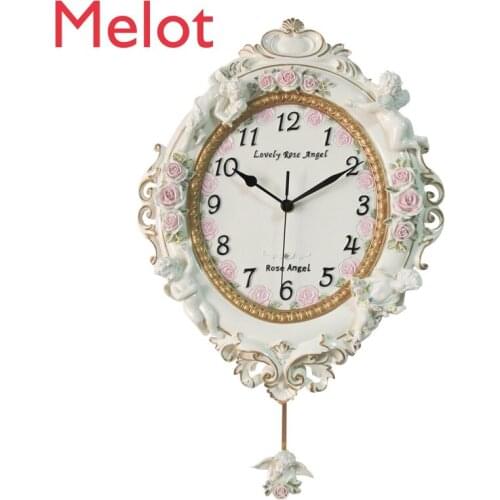 Pastoral Art Wall Clock Living Room Angel Bedroom Wall Pocket Watch Decoration Mute Creative Resin Wall Clocks Hot Sale