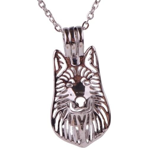 K1682 Dull Silver copper puppy dogs Bead Pearl Cage Aroma Essential Oil Diffuser Locket Necklace with stainless steel chain