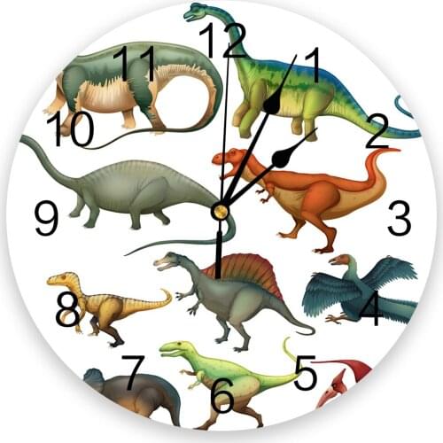 Different Types Cartoon Dinosaurs White Round Wall Clock Creative Home Decor Living Room Quartz Needle Wall Clocks Hanging Watch