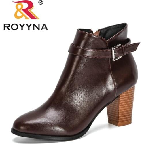 ROYYNA 2021 New Designers Ankle Boots Women Round Toe High Heel Zippers Fashion Shoes For Woman Winter Shoes Ladies Botas Mujer