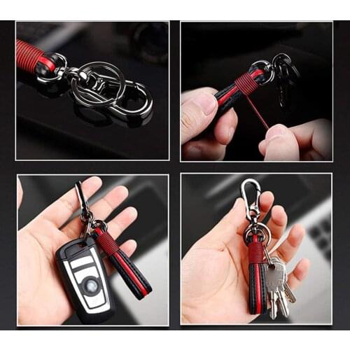 Manual Leather Braided Rope Black Red Men And Women Car Key Chain Key Chain Mobile Phone Gift Pendant