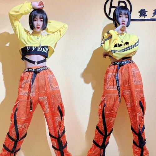 Women Hip-Hop Street Dance Performance Clothes Student Practice Clothes Sweater Hiphop Pants Suit Jazz Dance Costumes DN7090