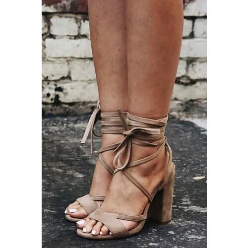 ASHIOFU Handmade Ladies Chunky Heel Sandals Cross Shoelace Retro Party Shoes Ankle Strap Daily Wear Fashion Sandals Shoes