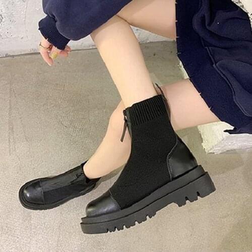 Women Ankle Boots Black Motorcycle Boots Ladies Footwear Round Toe Front Zipper High Quality Leather Sewing Comfort Females Shoe
