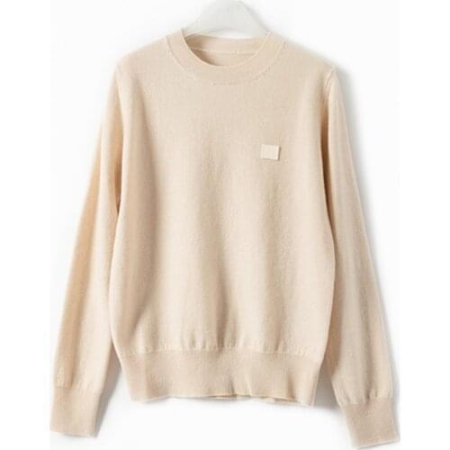 Womens Square Smiley Embroidery Jumper O-neck Long Sleeve New 2021 Casual Female Sweater Pullovers Autumn