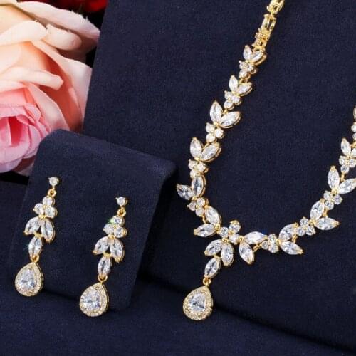 Wah Mei Gold Color 2pcs Bridal Zirconia Jewelry Sets For Women Party Luxury Dubai Nigeria CZ Crystal Wedding Jewelry Set