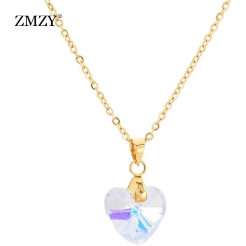 ZMZY Cubic Zirconia Heart Necklace Rhinestone Choker Necklace Collier Femme Necklaces &Pendants Stainless Steel Chain Necklace