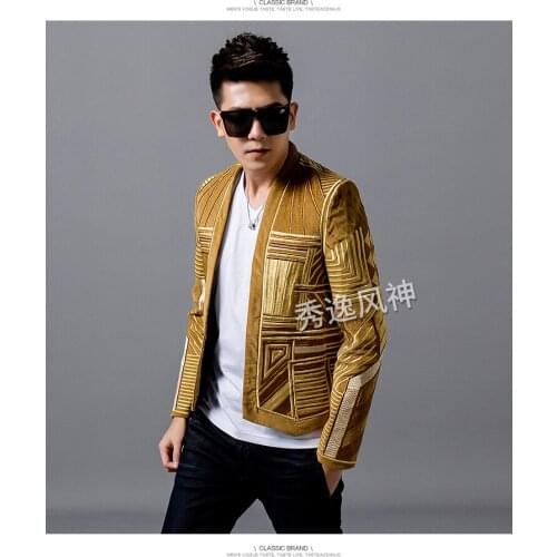 100%real luxury men embroidery geometric event/stage performance short tuxedo jacket/stage performance/ASIA SIZE