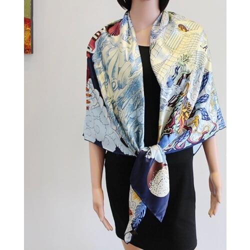 16mm Heavy 100% Silk Scarf Shawl Soft Smooth Fashion Print Women Luxury Thicken Head Scarves Hijab Foulard 135*135cm