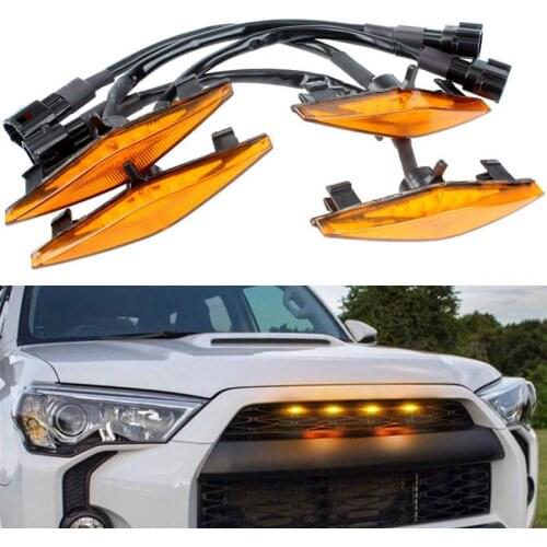 4pcs/set Car LED Amber Grille Lighting Kit Automobile Grill LED Lights Fog Lamp Car Modification For Toyota 4Runner 2014-2019