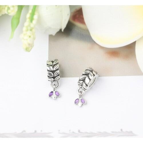 5PCS Metal Purple Enamel Wheat Ears Spacer Round Alloy Bead Charm Fit Original Bracelet DIY Women Jewelry Making DIY Berloques