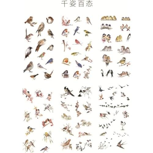 6 Sheets/Set Various Lovely Birds Decorative Sticker Scrapbooking DIY Craft Stickers Stationery