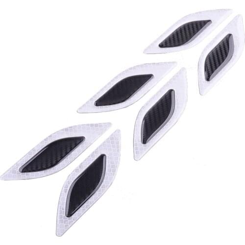 6Pcs White Carbon Fiber Texture Safety Reflective Tape Bumper Warning Mark Car Stickers Accessory