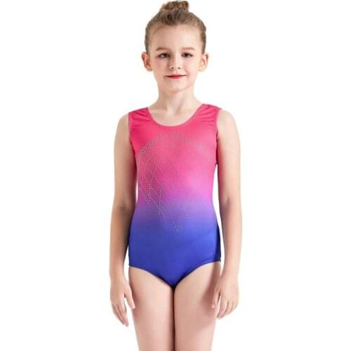 Ballet gymnastics suit quality sleeveless diamond highlights gradient color body suit dance practice clothes