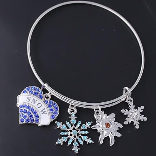 New design rhinestone crystal inlay SNOW snowflake metal pendant bracelet for winter Christmas gift jewelry bracelet