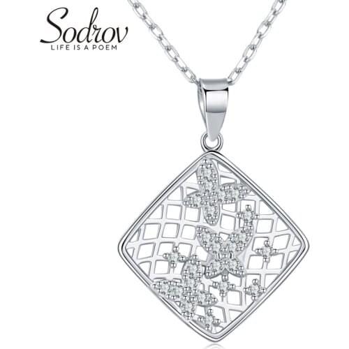 SODROV Butterfly Net New Arrivals 925 Sterling Silver Fine Jewelry For Women Trendy Engagement Link Chain Necklaces & Pendants