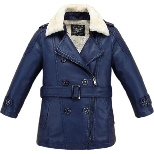 Kids jacket coat solid thick velvet leather PU jacket coat for 3-14yrs children students boys girls outerwear fur leather coat