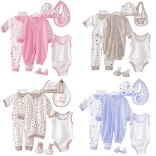 2021 New Brand 8Pcs Newborn Infant Kids Baby Boy Girl T-shirt Tops Pants Socks Hats Outfits Clothes 8Pcs Set 0-3M