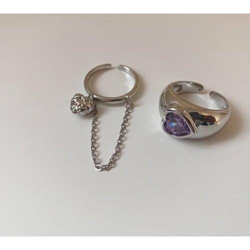 Harajuku Elegant Metal Adjustable Heart Shape Rings for Women Girlfriend Gift Fashion Finger Jewelry Vintage Chain Ring Wedding