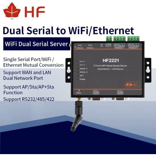 HF2221 Industrial Modbus 2 Ports Serial Server RS232/RS485/RS422 to WiFi Ethernet Device Automation Control Transparent DTU