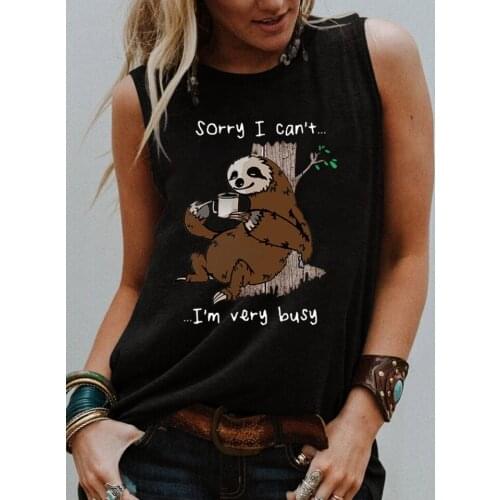 Sorry I can't I'm very busy Tank top Funny tea sloth graphic print Summer Loose Tanks trendy tank beach party shirts women tops