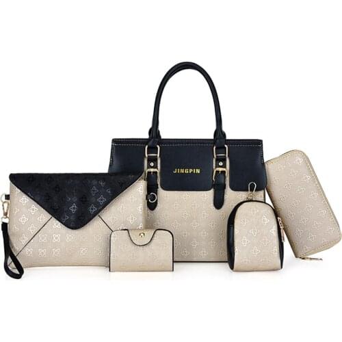 5Pieces Fashion Women Handbag Tote Composite Bags Set Embossed PU Leather Crossbody Shoulder Bag Purse Clutch Ladies Top Handle