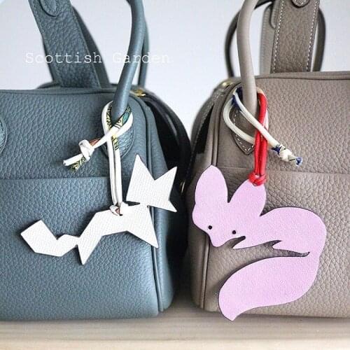 Leather Fox Key Chain Top Layer Cowhide Geometric Model Double-Sided Color Classic Bag Pendant Gift For Girlfriend