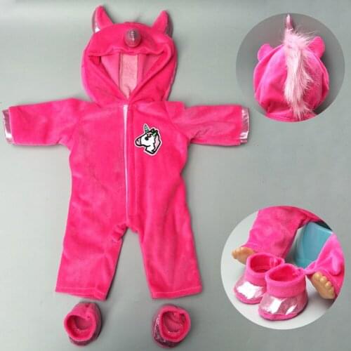Doll clothes for 43cm Baby doll cartoon unicorn outfit set for 17 inch reborn baby doll coat hoodie suit with for toy wear