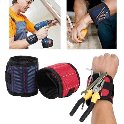 Magnetic Wristband Portable Tool Bag with 3 Magnet Electrician Wrist Tool Belt Screws Nails Drill Bits Bracelet for Repair Tool