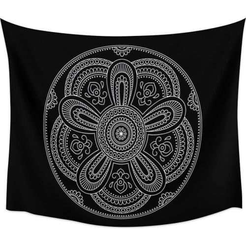 Mandala Pattern Black Wall Tapestry Cover Beach Towel Picnic Yoga Mat Home Decoration