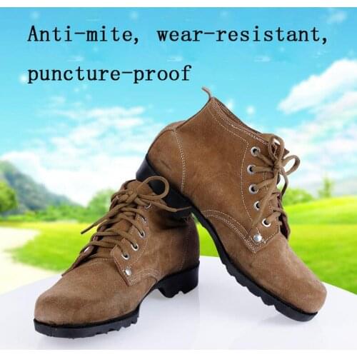 Mens Safety Khaki Shoes And Hat Steel Head Safety Shoes Smash-Proof Stab-Resistant Breathable Leather Soft Work Boots DXZ021