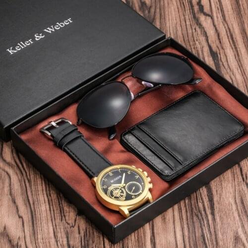 4pcs/set Top Luxury Men Watches High Graded Gifts Sets for Men Exquisite Card Credit Holder Wallets Sunglasses Gifts Set for Men