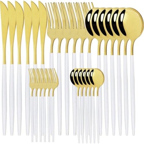 Dinnerware Set White Gold Cutlery Set 304 Stainless Steel 6Set Golden Tableware Set Western Spoon Salad Fork Knife Flatware Set