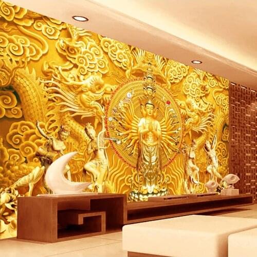 Custom Photo Wallpaper For Walls Roll 3D Stereoscopic Golden Statue Hotel Hall Living Room Wall Art Mural Wallpapers Home Decor