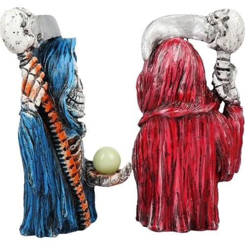 Desktop Decor Halloween Skeleton Man Shaped Figurine Ornament Statue For Home Shops Red/Blue