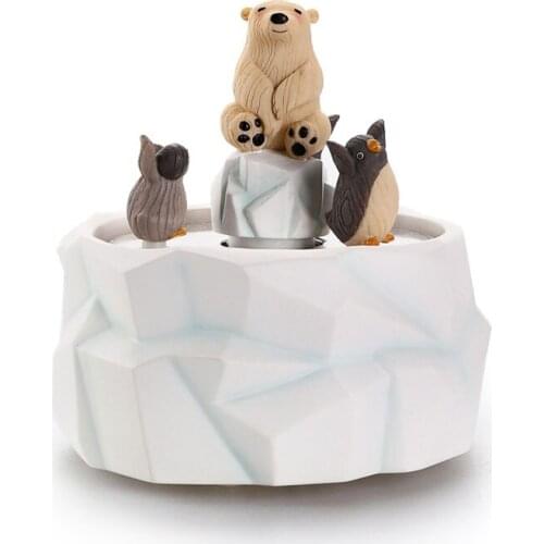 Nordic Polar Bear music box Movement Snow Mountain Base Cute animal cold porcelain Crafts Accessories Spin Christmas Gift