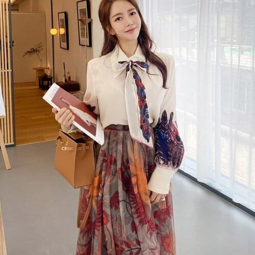 New arrival fashion sets for women summer white fresh shirt and long a-line skirt office lady simple trend vintage two piece set