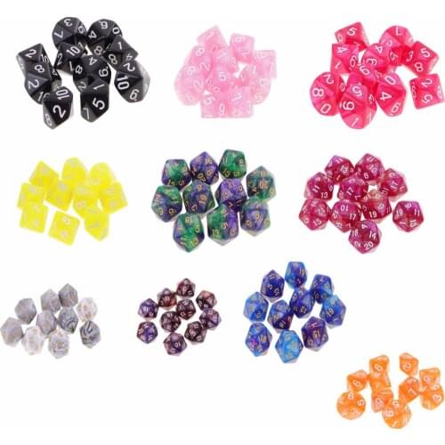 New 10pcs 20 Sided Acrylic Dice D20 Polyhedral Dice for D&D Table Games Green Purple Camping Hiking Travelling Dice